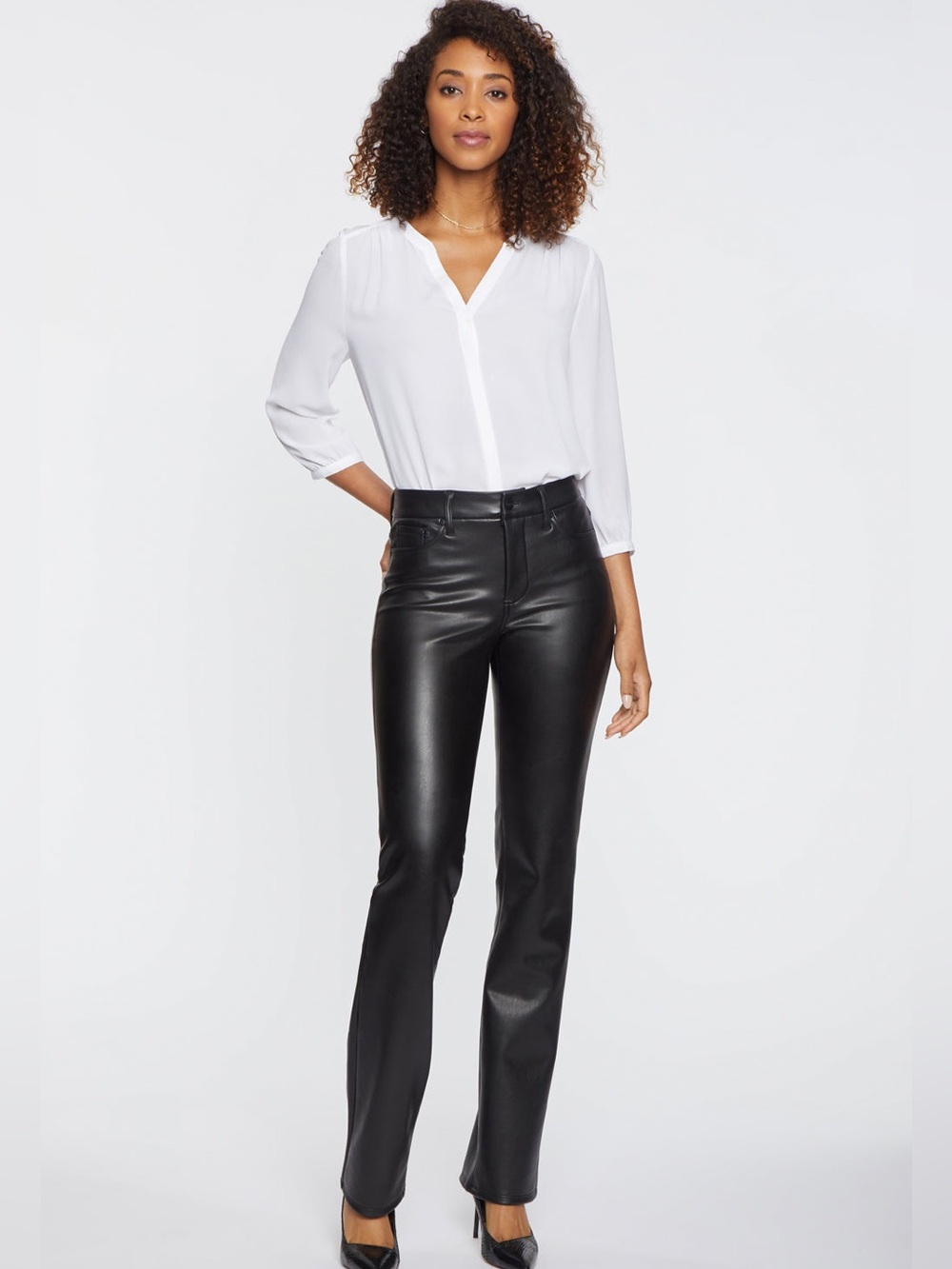NYDJ Sculpt-Her Marilyn Faux Leather Straight Pants Black Petite 2P